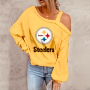 Yellow Steelers Off-Shoulder Sweatshirt